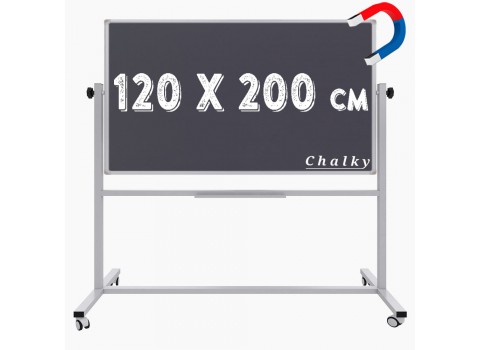 Chalky Mobil Tekerlekli Çift Taraflı Manyetik Kara Tahta 120x200 cm